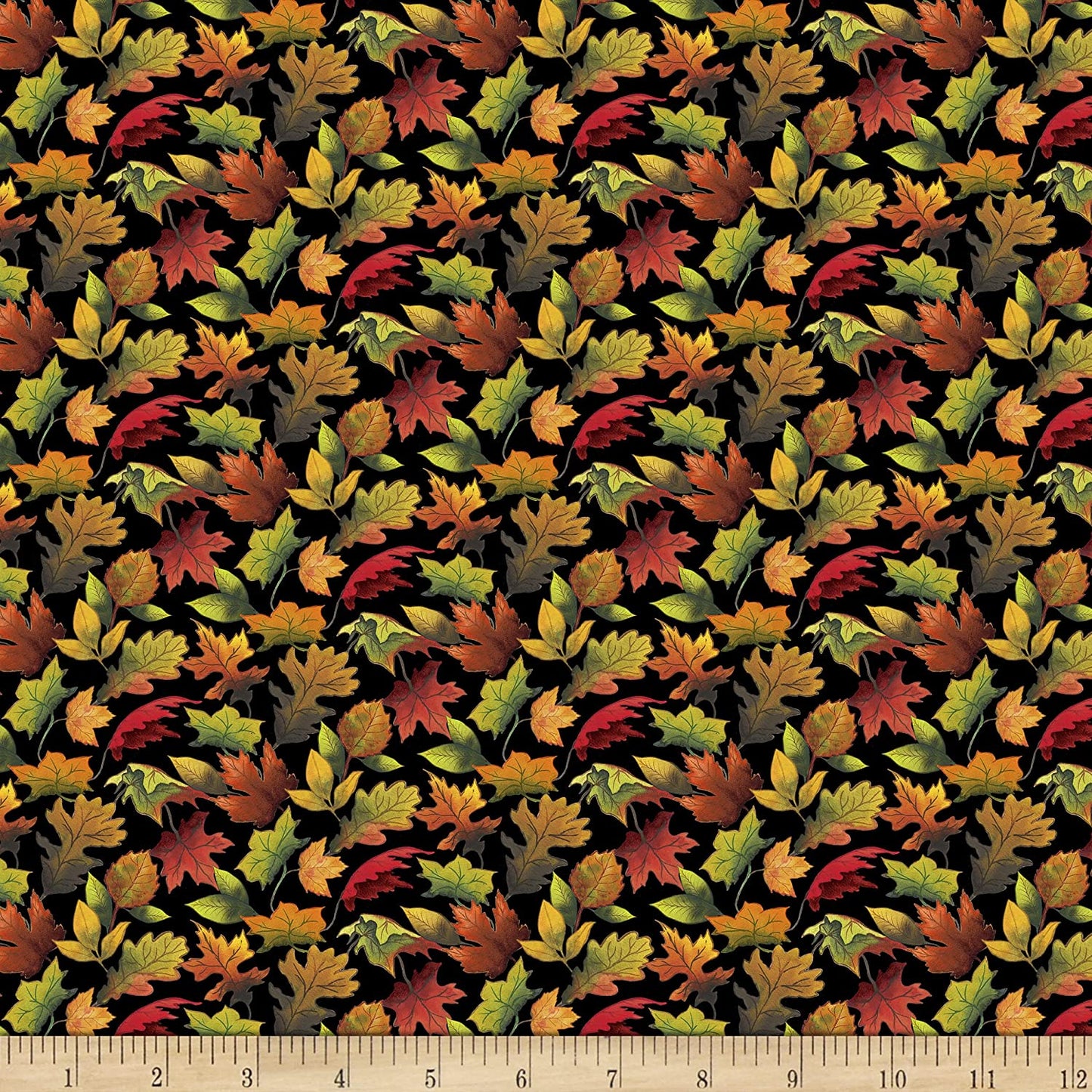 Fall Delight Autumn Leaves Black Elizabeth Medley Blank Quilting Cotton Fabric