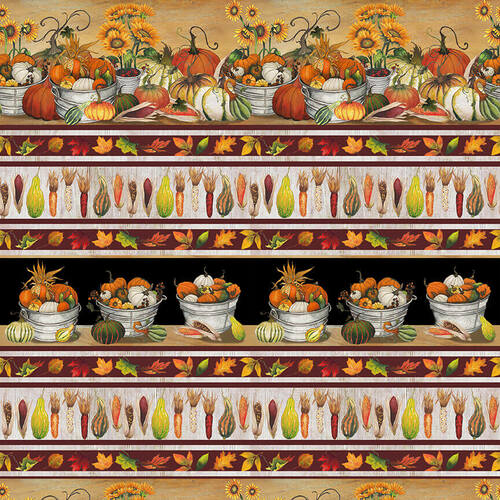 Fall Delight Harvest Border Stripe Elizabeth Medley Blank Quilting Cotton Fabric