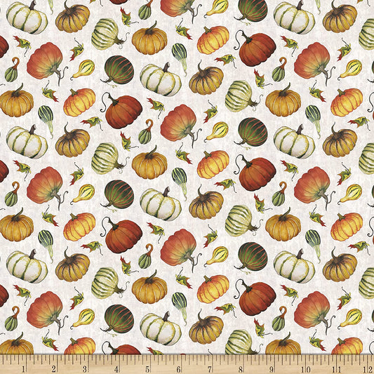 Fall Delight Mini Tossed Pumpkins Ecru Elizabeth Medley Blank Quilting Cotton Fabric