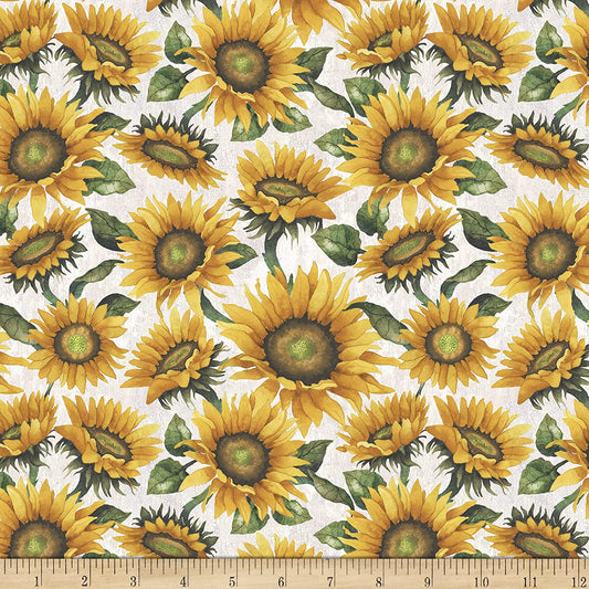 Fall Delight Sunflowers Ecru Elizabeth Medley Blank Quilting Cotton Fabric