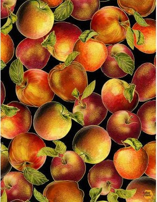 Fall Glory Packed Metallic Apples Black Timeless Treasures Cotton Fabric