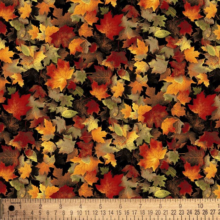 Fall Maple Leaves Black David Textiles Cotton Fabric