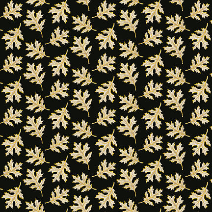 Fall Potpourri Small Leaves Tossed Metallic Black Andrea Tachiera Henry Glass Cotton Fabric