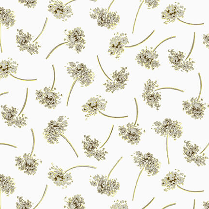 Fall Potpourri Tossed Sprig Metallic Gray Andrea Tachiera Henry Glass Cotton Fabric | US Fabric Shop
