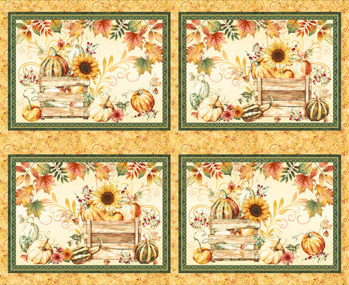 Fall into Autumn Block Panel 36” Cream Art Loft Studio E Cotton Fabric