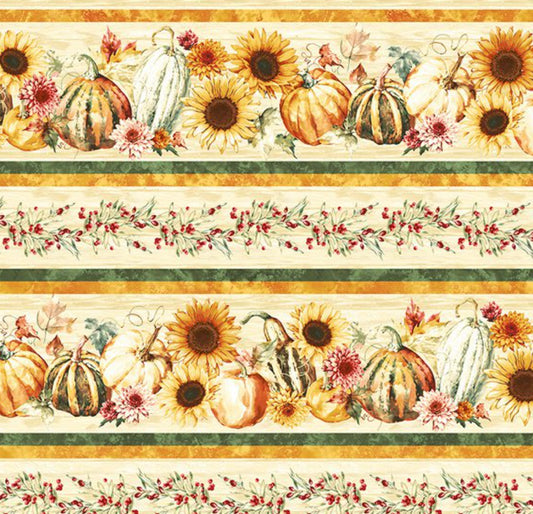 Fall into Autumn Border Stripe Cream Art Loft Studio E Cotton Fabric