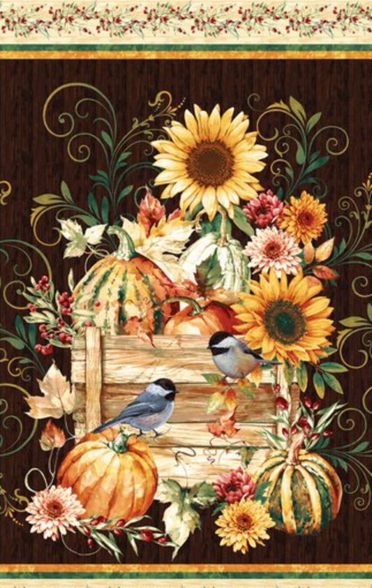 Fall into Autumn Harvest Panel 24” Brown Art Loft Studio E Cotton Fabric