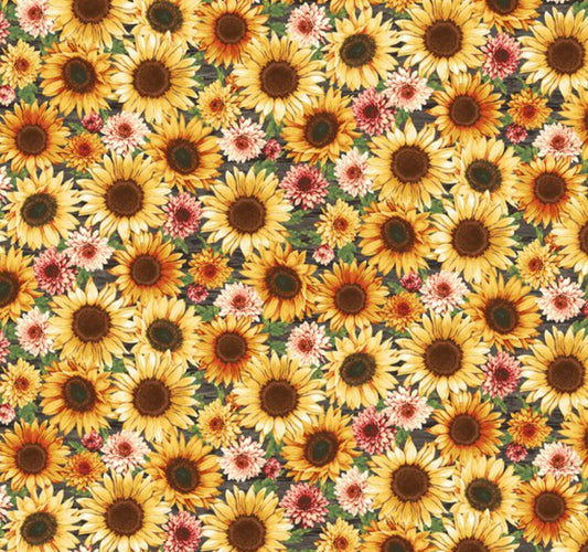 Fall into Autumn Packed Sunflowers Gold Art Loft Studio E Cotton Fabric