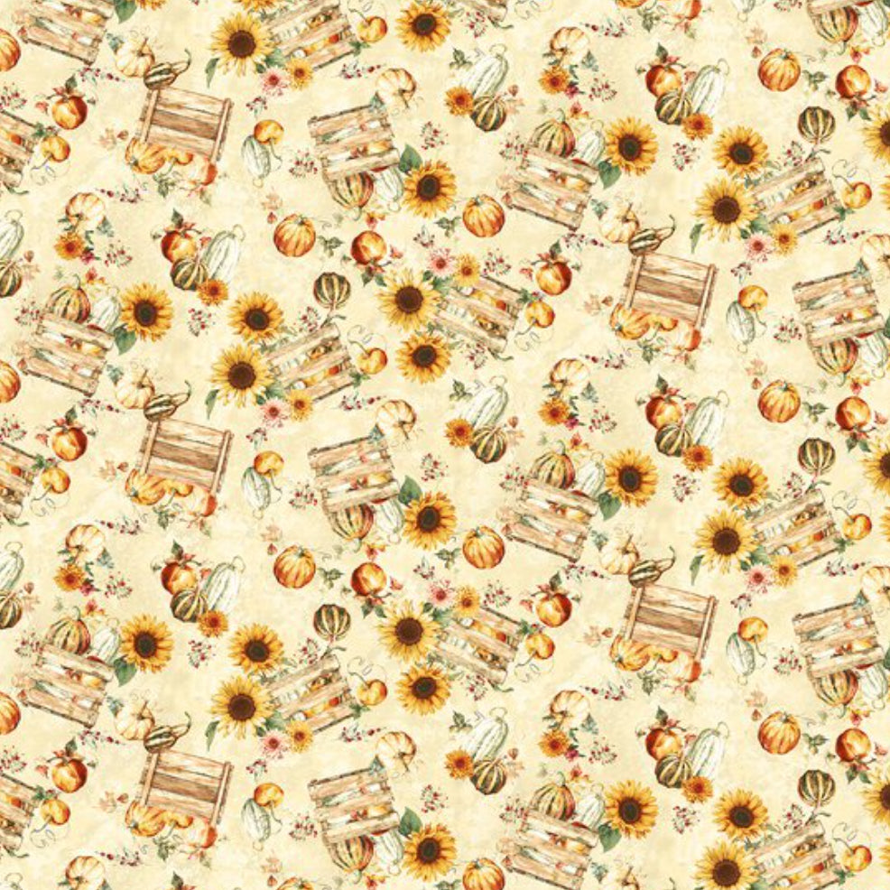 Fall into Autumn Tossed Autumn Crates Cream Art Loft Studio E Cotton Fabric