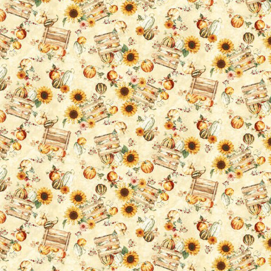 Fall into Autumn Tossed Autumn Crates Cream Art Loft Studio E Cotton Fabric