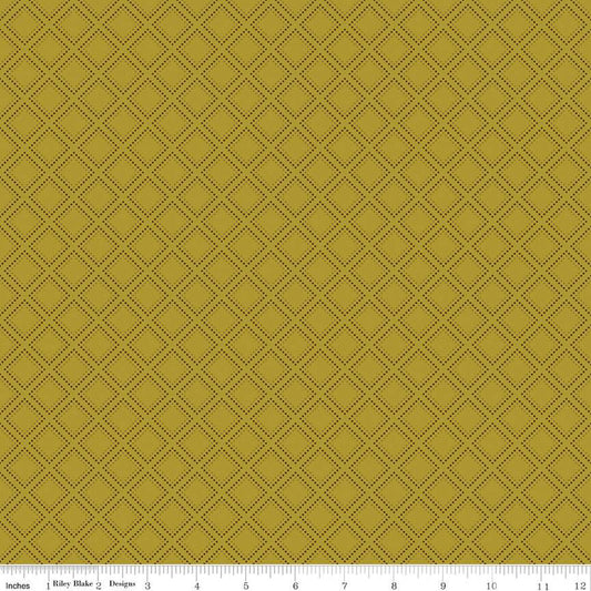 Fall's Town Grid Green Sandy Gervais Riley Blake Designs Cotton Fabric