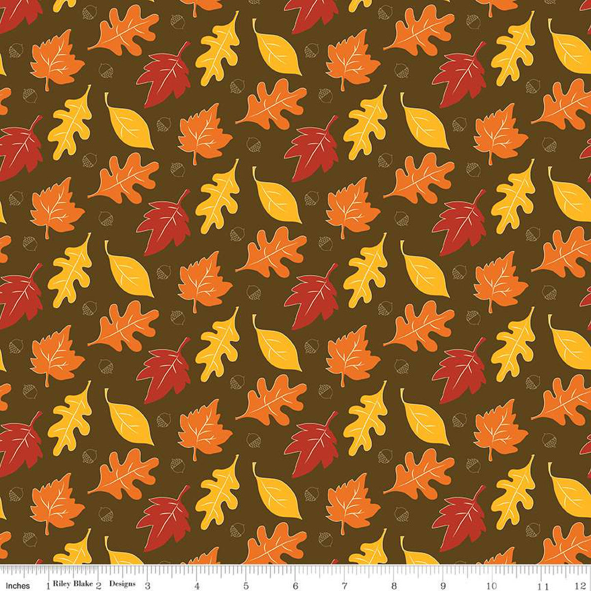 Fall's Town Leaves Brown Sandy Gervais Riley Blake Designs Cotton Fabric