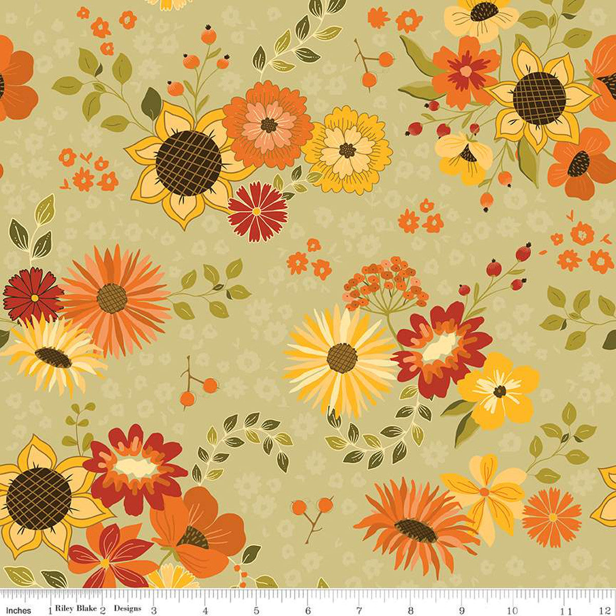 Fall's Town Main Green Sandy Gervais Riley Blake Designs Cotton Fabric