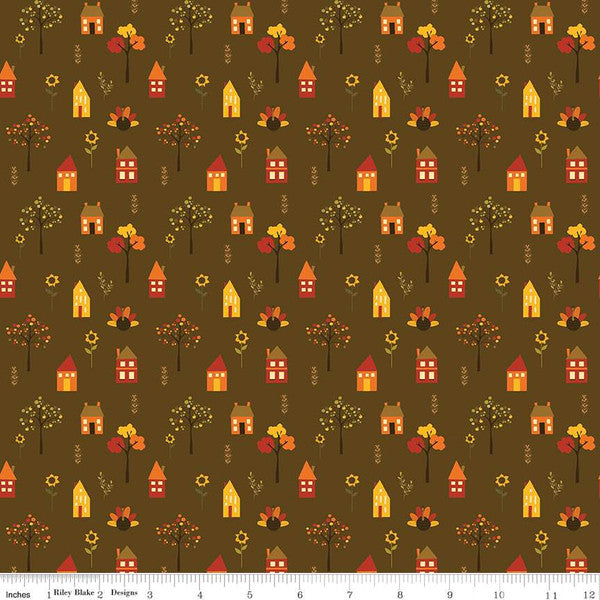 Fall's Town Village Brown Sandy Gervais Riley Blake Designs Cotton Fabric