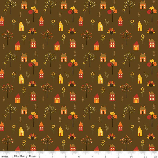 Fall's Town Village Brown Sandy Gervais Riley Blake Designs Cotton Fabric