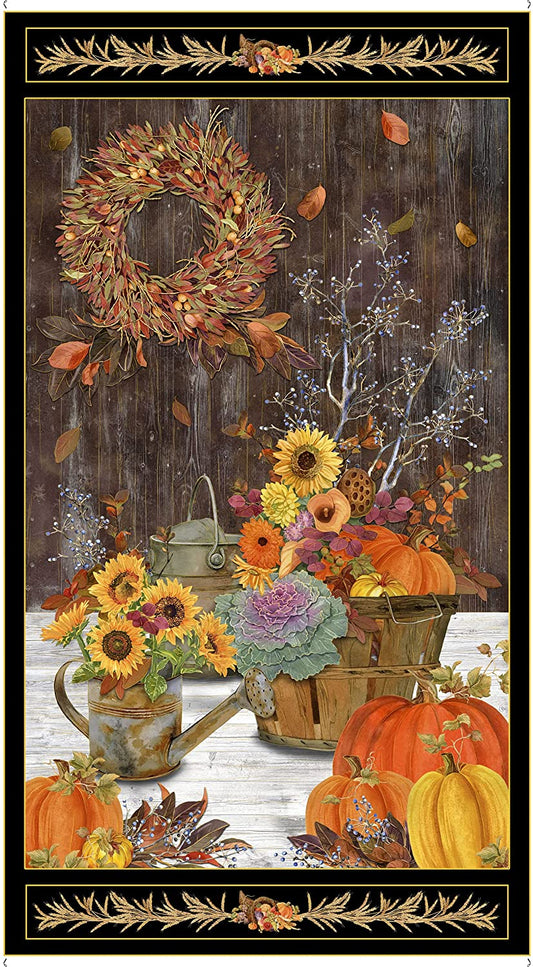 Fall Splendor Harvest Panel 24" Brown Quilting Treasures Cotton Fabric