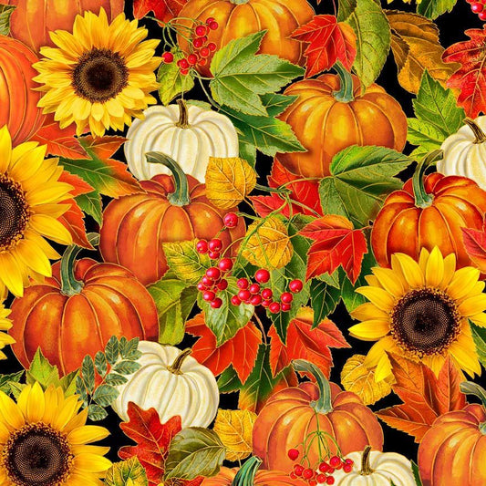 Fall is in the Air Harvest Floral Metallic Autumn Timeless Treasures Cotton Fabric TT-Harvest-CM2801-Autumn
