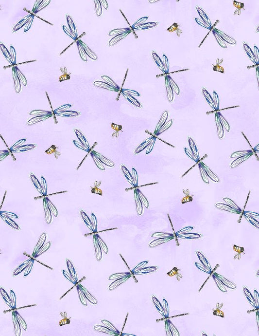 Fanciful Flight Bees & Dragon Flies Toss Purple Lori Siebert Wilmington Prints Cotton Fabric