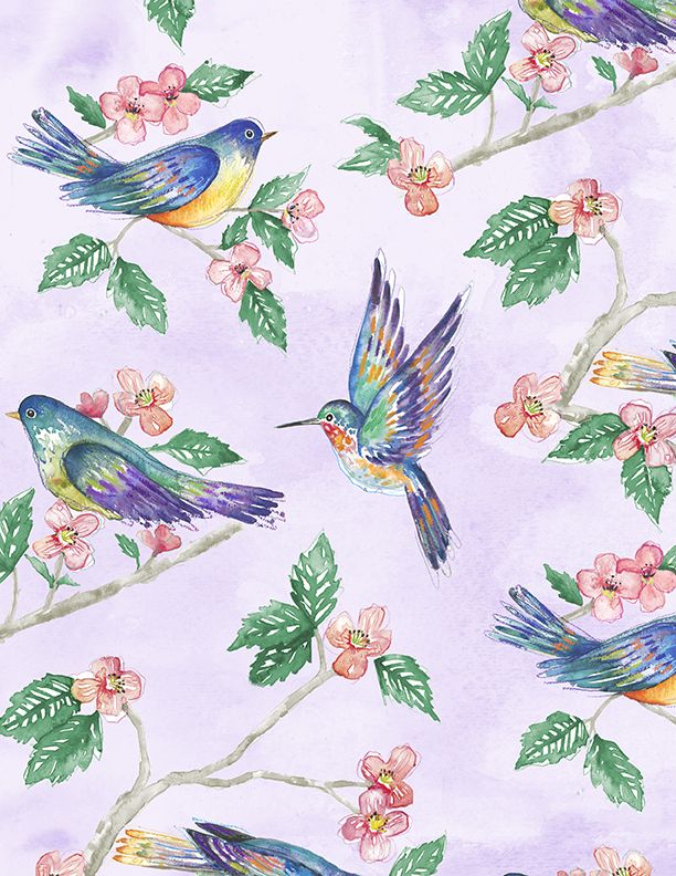 Fanciful Flight Large Birds All Over Purple Lori Siebert  Wilmington Prints Cotton Fabric