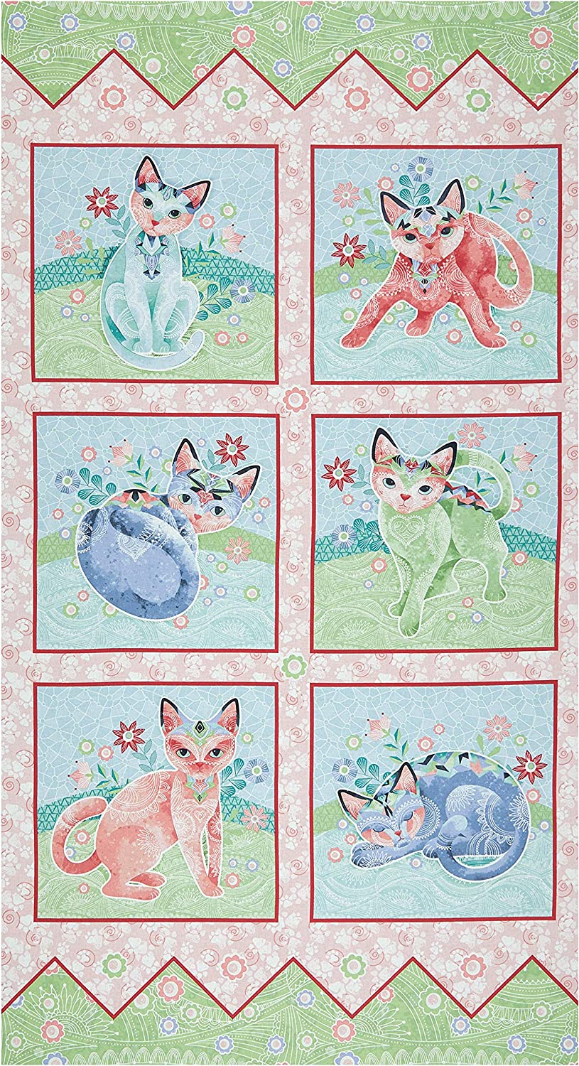 Fancy Cats Block Panel 24" Studio E Cotton Fabric