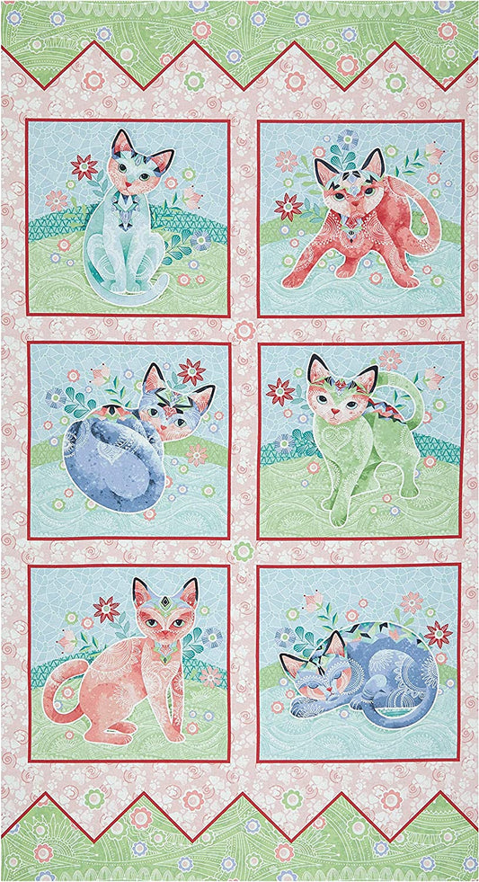 Fancy Cats Block Panel 24" Studio E Cotton Fabric