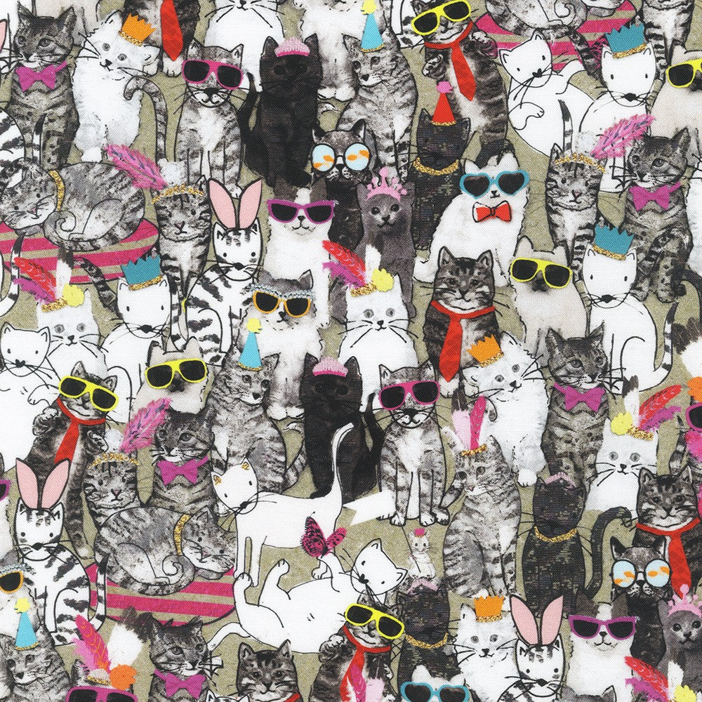 Fancypants Cats Natural World Art Group Robert Kaufman Cotton Fabric