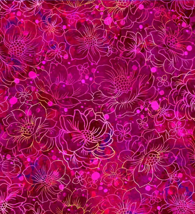 Fantasia Flower Outlines Burgundy Red Oasis Fabrics Cotton Fabric OA-598472