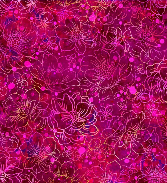 Fantasia Flower Outlines Burgundy Red Oasis Fabrics Cotton Fabric OA-598472