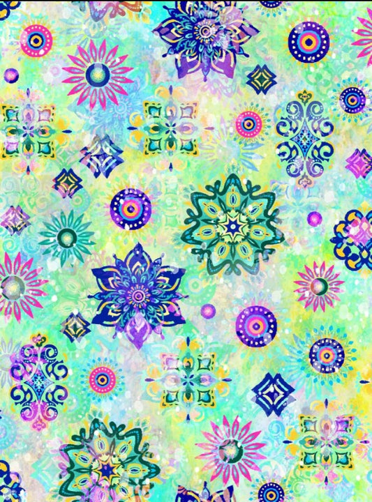 Fantasia Medallons Aqua Oasis Fabrics Cotton Fabric OA-598441