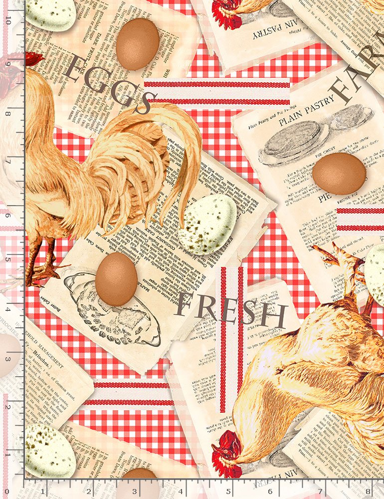 Farm Fresh Chicken and Recipes Red Gingham Timeless Treasures Cotton Fabric