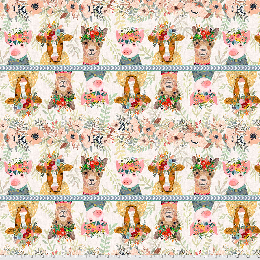 Farm Friends Farm Arrangement Ivory Mia Charro Free Spirit Cotton Fabric