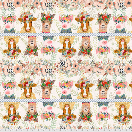 Farm Friends Farm Arrangement Ivory Mia Charro Free Spirit Cotton Fabric