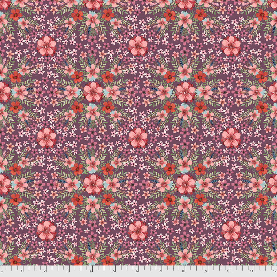 Farm Friends Farm Floral Plum Mia Charro Free Spirit Cotton Fabric