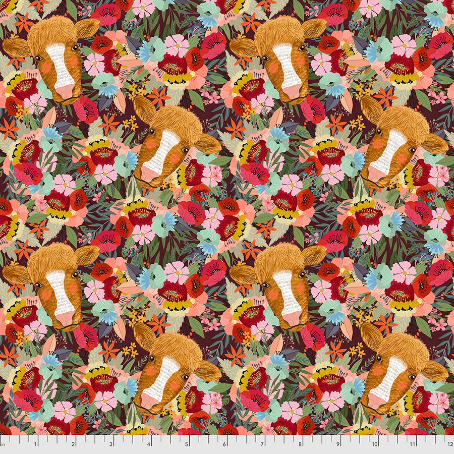 Farm Friends Floral Cow Multi Mia Charro Free Spirit Cotton Fabric