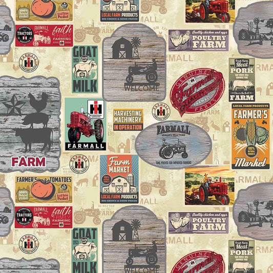 Farmall Farm to Table Food Signs on Cream Print Concepts Cotton Fabric