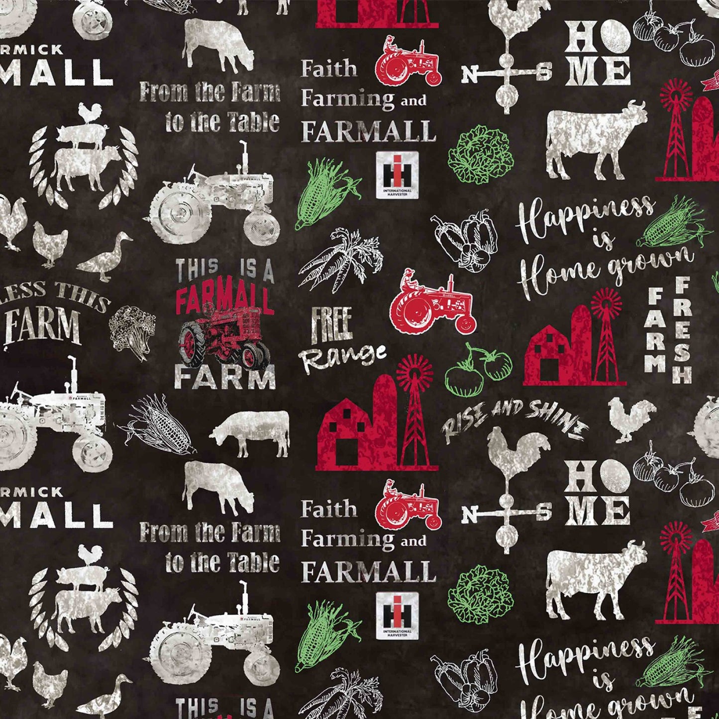 Farmall Farm to Table Black Print Concepts Cotton Fabric