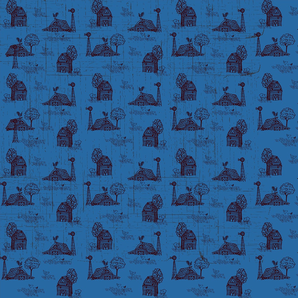 Farmall Toile on Blue design Print Concepts Cotton Fabric