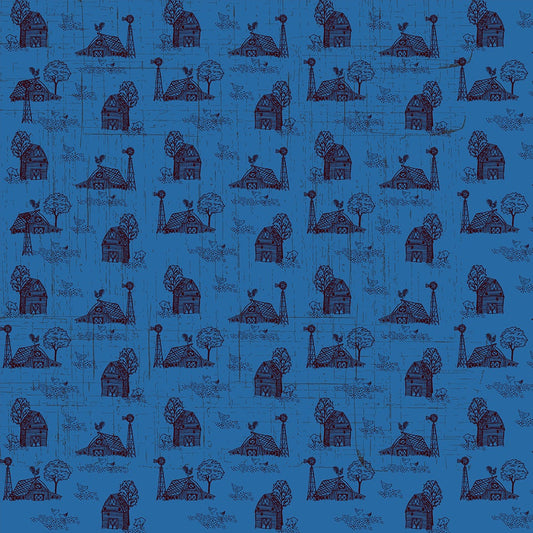 Farmall Toile on Blue design Print Concepts Cotton Fabric