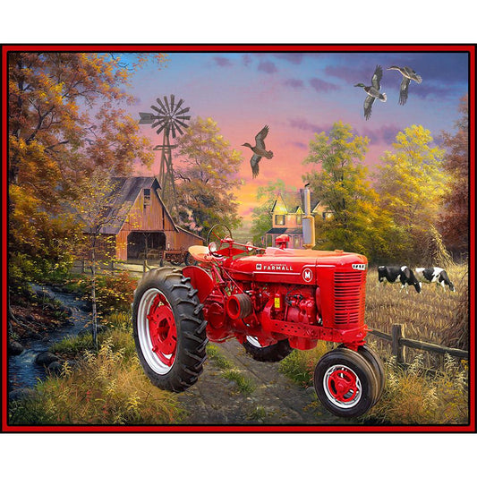 Farmall Tractor Country Living 36" Panel Cotton Fabric