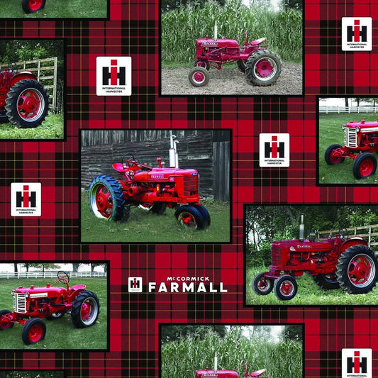 Farmall Tractor Plaid Allover International Harvester Cotton Fabric