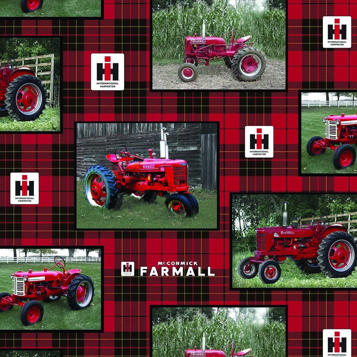 Farmall Tractor Plaid Alloverternational Harvester Quilting Cotton Fabric