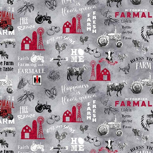 Farmall Farm to Table Gray Print ConceptsCotton Fabric