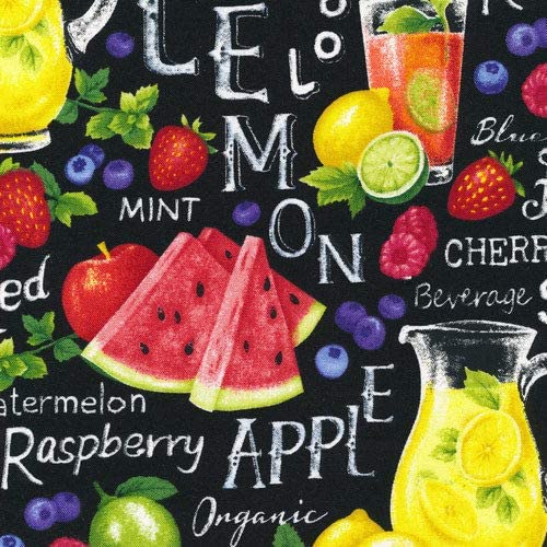 Farmer John Garden Party Lemonade on black PaintBrush Studio Cotton Fabric