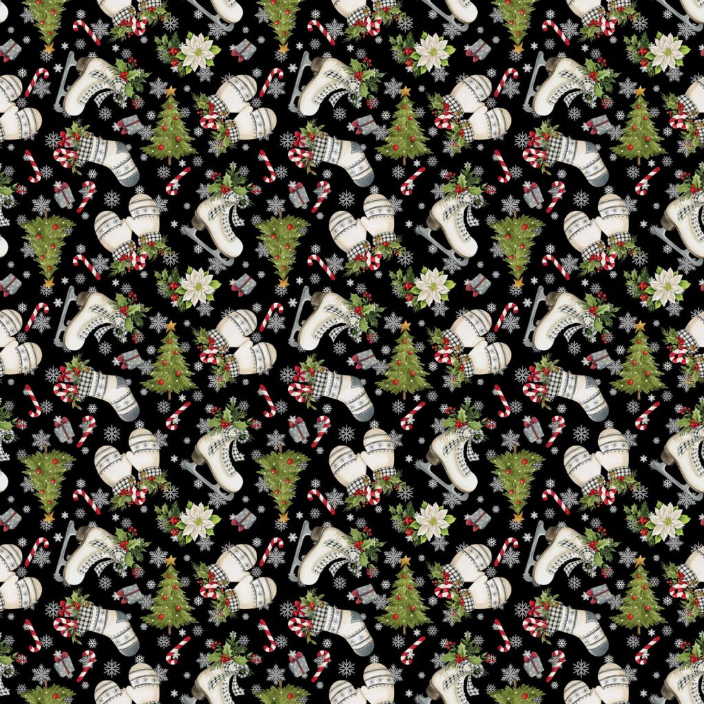 Farmhouse Christmas Decoration Toss Black Northcott Cotton Fabric