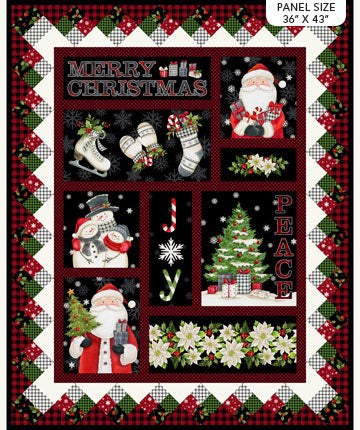 Farmhouse Christmas Panel 36x43 inches Black Northcott Cotton Fabric