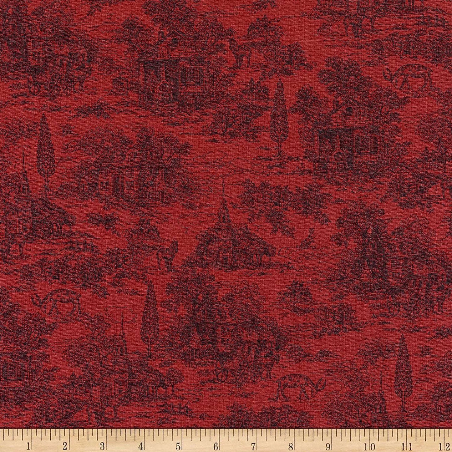 Farmhouse Christmas Red Toile Kim Diehl Henry Glass Cotton Fabric