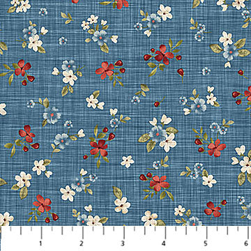 Farmhouse Sampler Floral Toss Blue Multi Deborah Edwards Northcott Cotton Fabric NC-28605-44