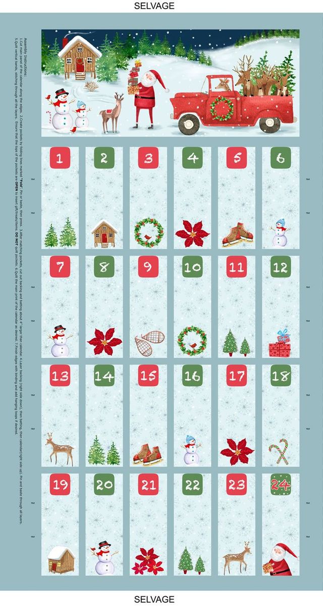 Farmhouse Santa Advent Calendar Panel 24" Timeless Treasures Cotton Fabric