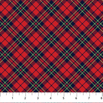 Farmstead Friends Diagonal Plaid Red Simon Treadwell Northcott Cotton Fabric