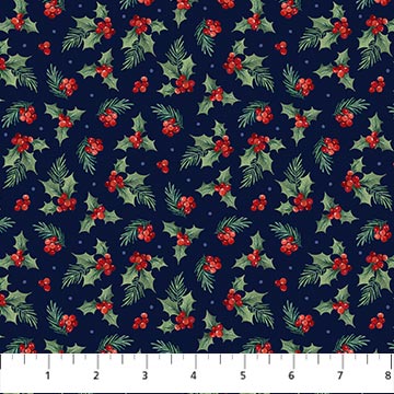 Farmstead Friends Holly Navy Blue Multi Simon Treadwell Northcott Cotton Fabric